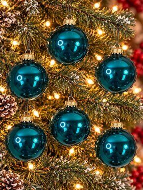 Victoria Collection Christmas Tree Ornaments Blue Teal Glass Ball Set Of 6